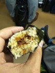 Onigiri with soy sauce bonito flakes.