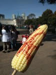 Elote - cooked corn on the cob served with lime juice, chilli and salt.