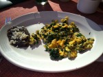 Desayuno Mexicano in Oaxaca - scrambled eggs with spinach and fried beans. 