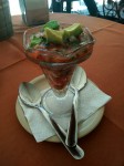 Mexican seafood cocktail with shrimps, tomatoes, onion, coriander and garnished with avocado. Mexican seafood cocktail with shrimps, tomatoes, onion, coriander and garnished with avocado.