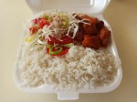 White rice with stewed pork - La Bandera - plato del día, Santo Domingo, Dominican Republic