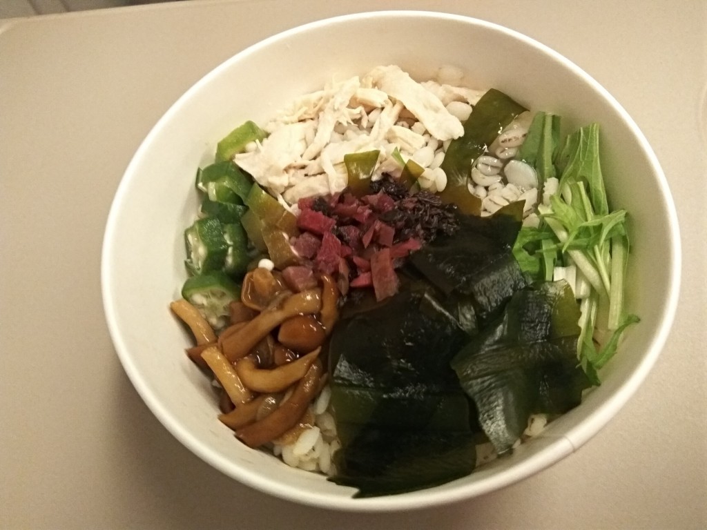 A barley porridge with small, gelatinous mushrooms - nameko mushrooms.