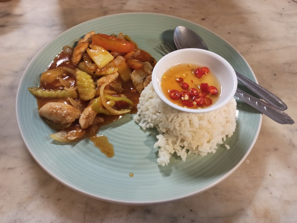 A Thai style sweet and sour chicken with rice