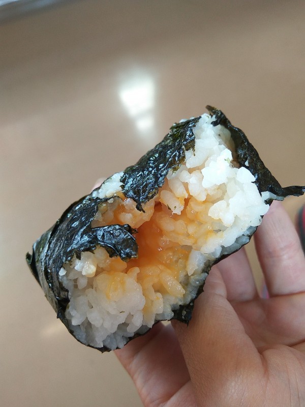 Onigiri with an egg topping.