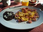Desayuno Mexicano in Oaxaca - scrambled eggs with sausages (huevos revueltos con salchicha) and fried beans. Desayuno Mexicano in Oaxaca - scrambled eggs with sausages (huevos revueltos con salchicha) and fried beans.