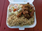 Arroz moro with stewed chicken - La Bandera - plato del día, Santo Domingo, Dominican Republic