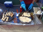 Mitarashi tofu dango & Okonomiyaki - Japanese food - Sunday Asian Street food market in Santo Domingo