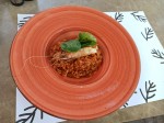 Red rice risotto with prawns and parmesan cheese