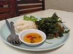 Stir fried preserved egg with crispy basil (Kai Yiew Ma Kra Prao Krob)
