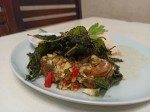 Stir fried preserved egg with crispy basil (Kai Yiew Ma Kra Prao Krob)