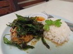 Stir fried preserved egg with crispy basil (Kai Yiew Ma Kra Prao Krob)