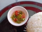 Chili peppers in a fish sauce served for a stir-fried seafood in a yellow curry