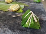 Banana leaf lunch box for a meal during the jungle trekking in Thailand