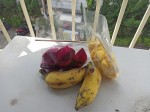 Fresh fruits - Thai pineapple in slices, purple dragon fruit in slices and bananas
