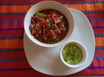 Guatemalan shrimp ceviche with tostadas and guacamole from Panajachel, Lake Atitlan