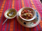 Guatemalan shrimp ceviche with tostadas and guacamole from Panajachel, Lake Atitlan