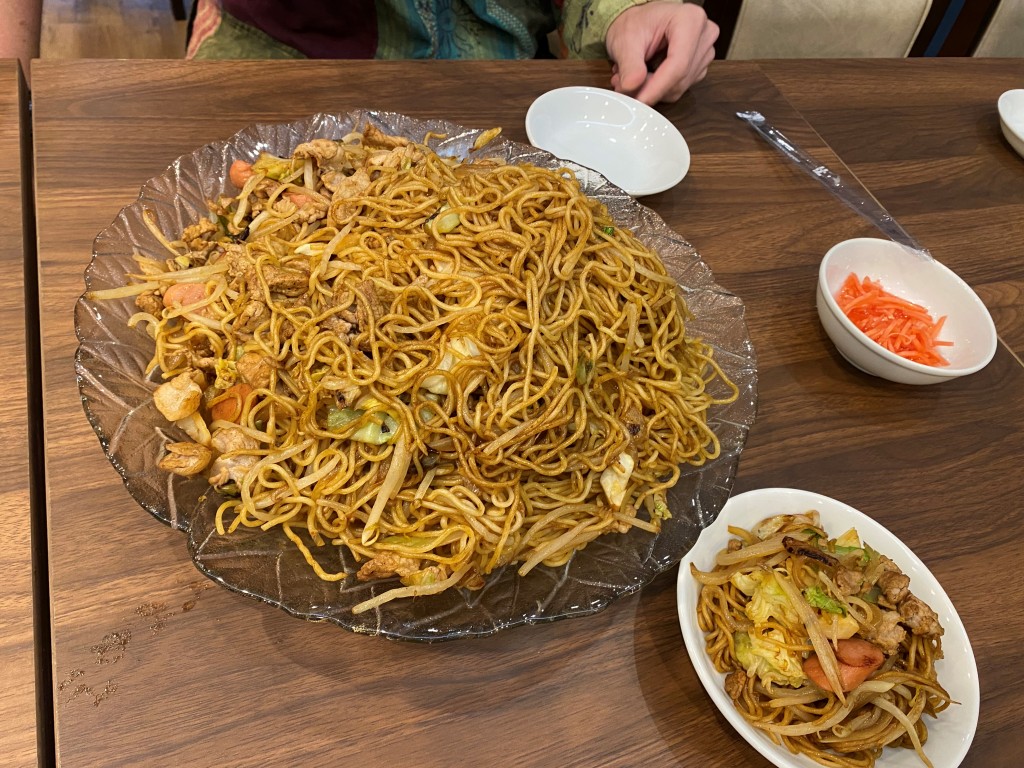 Trying Japanese yakisoba during the Sanja Matsuri Festival