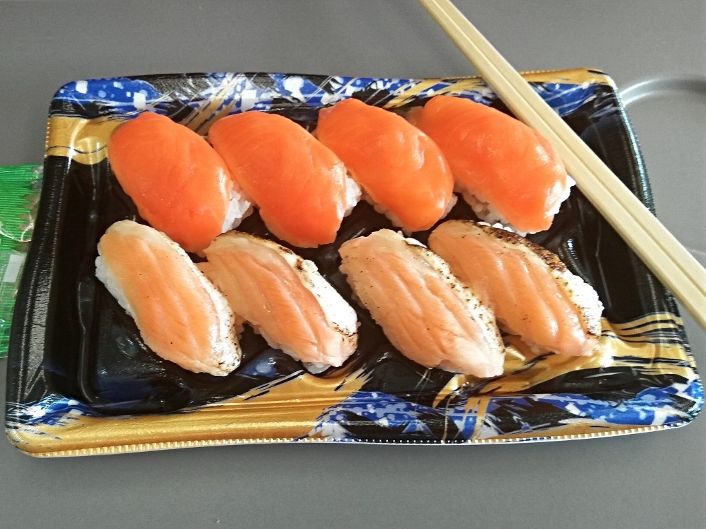 A sushi set from a convenience store. A sushi set from a convenience store.