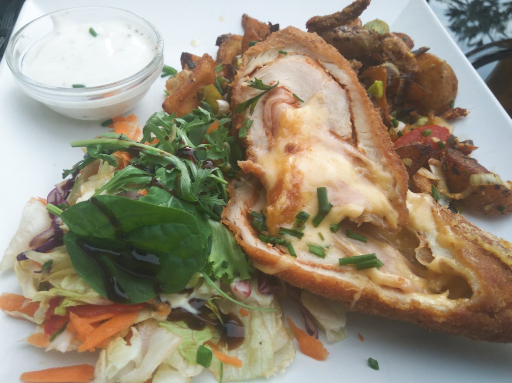 Chicken with cheddar cheese and ham. Chicken with cheddar cheese and ham.