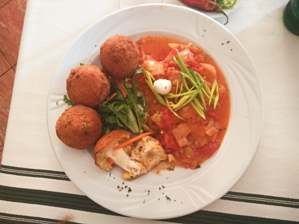 Rice dumplings in Miskolc - stuffed with vegetables and mozzarella cheese.