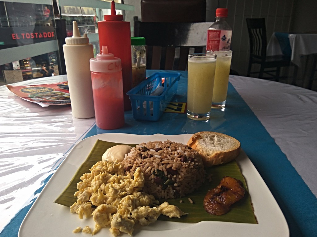 Traditional 'Tico' - style breakfast - desayuno with gallo pinto and fried plantains