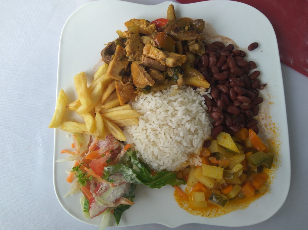 Casado con fajitas - casado with pork, beef and chicken strips with picadillo - Costa Rica Casado con fajitas - casado with pork, beef and chicken strips with picadillo - Costa Rica