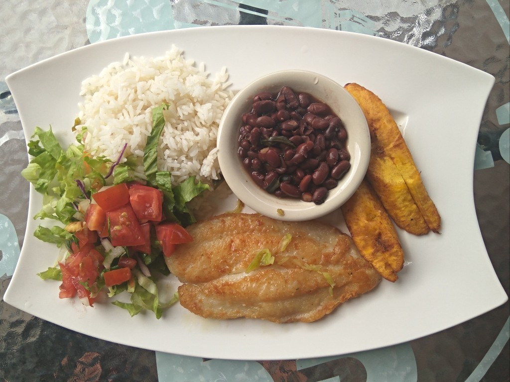 Casado con pescado a la plancha - casado with fried fish - Costa Rica
